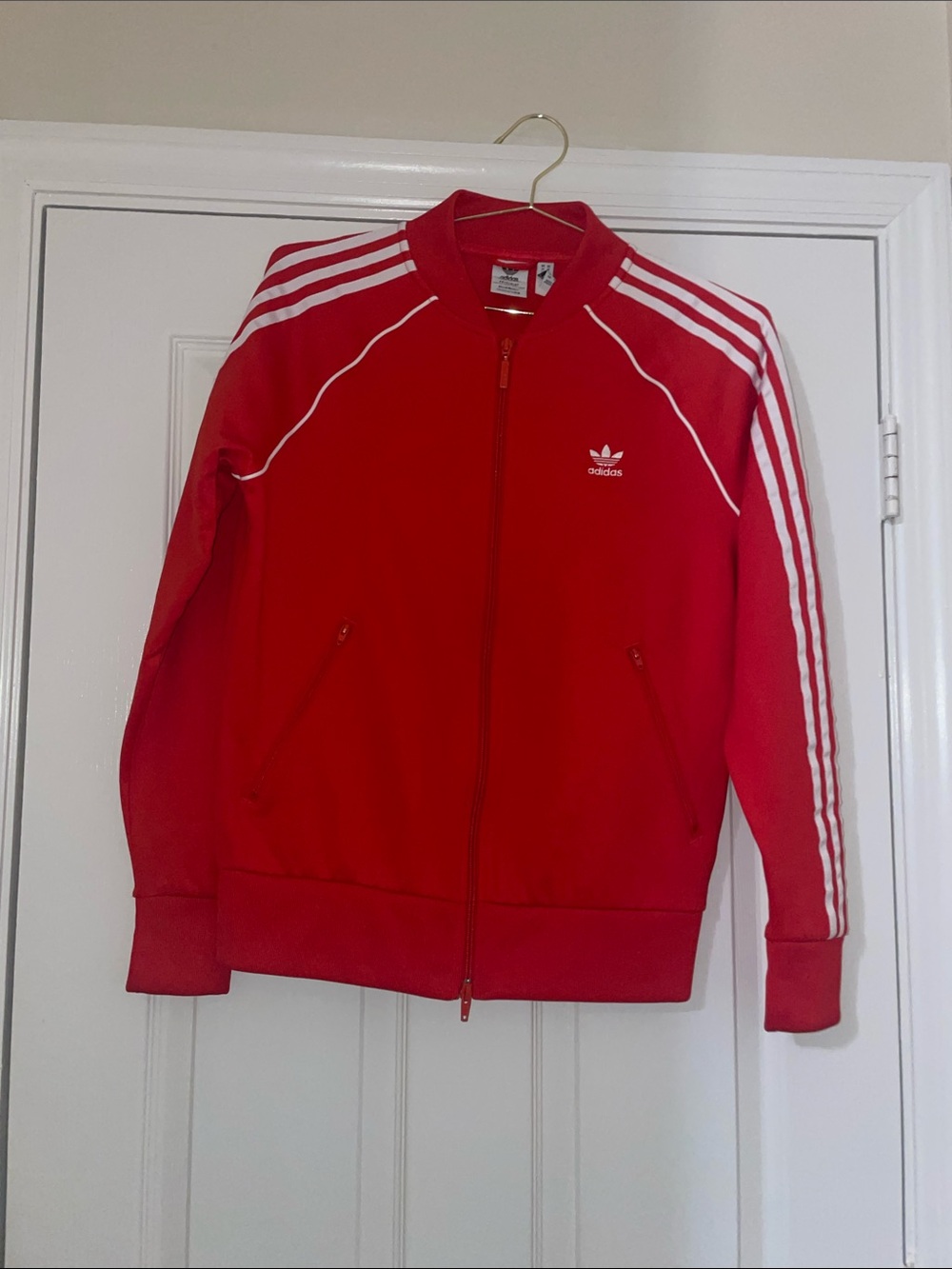adidas Red Track Jacket with White Stripes